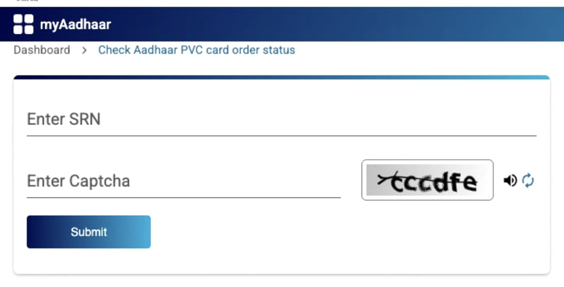 Check Aadhaar PVC Card Status Step 2