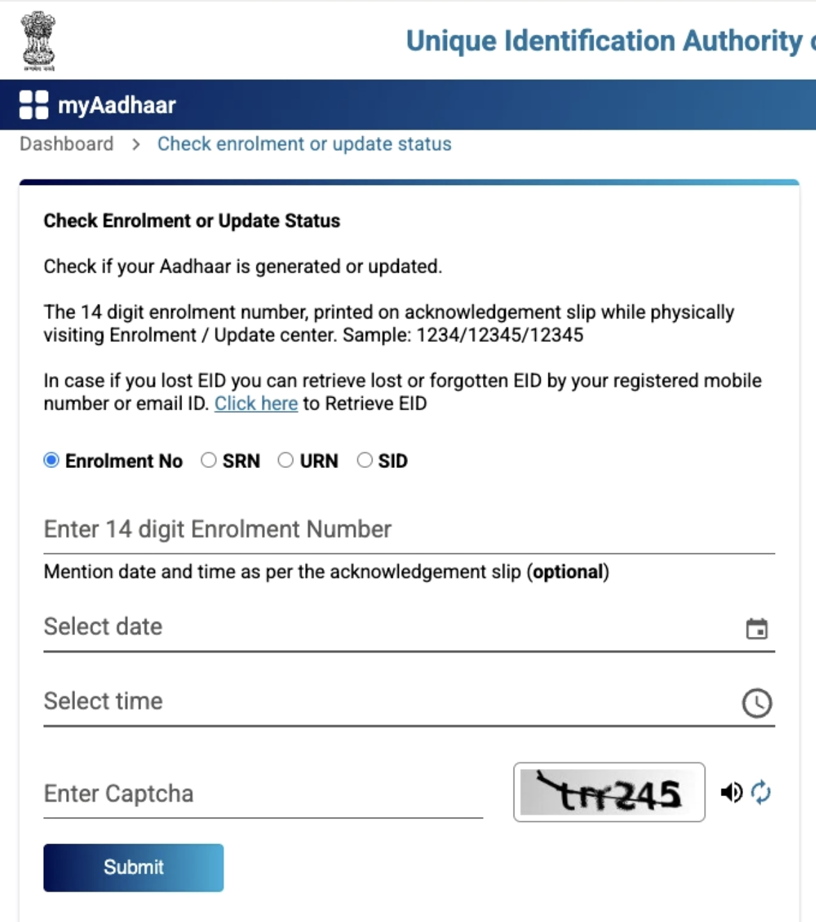 Check Enrolment or Update Status Step 2