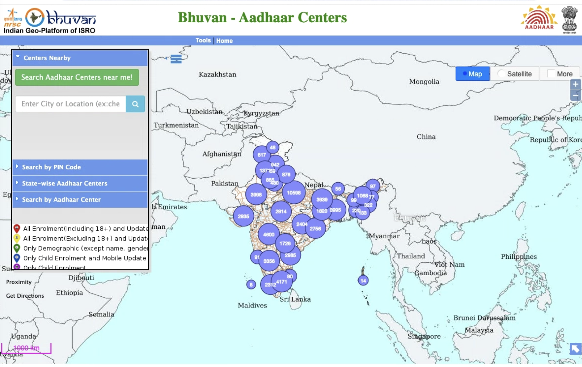 Locate Aadhaar Enrolment Centres Step 2