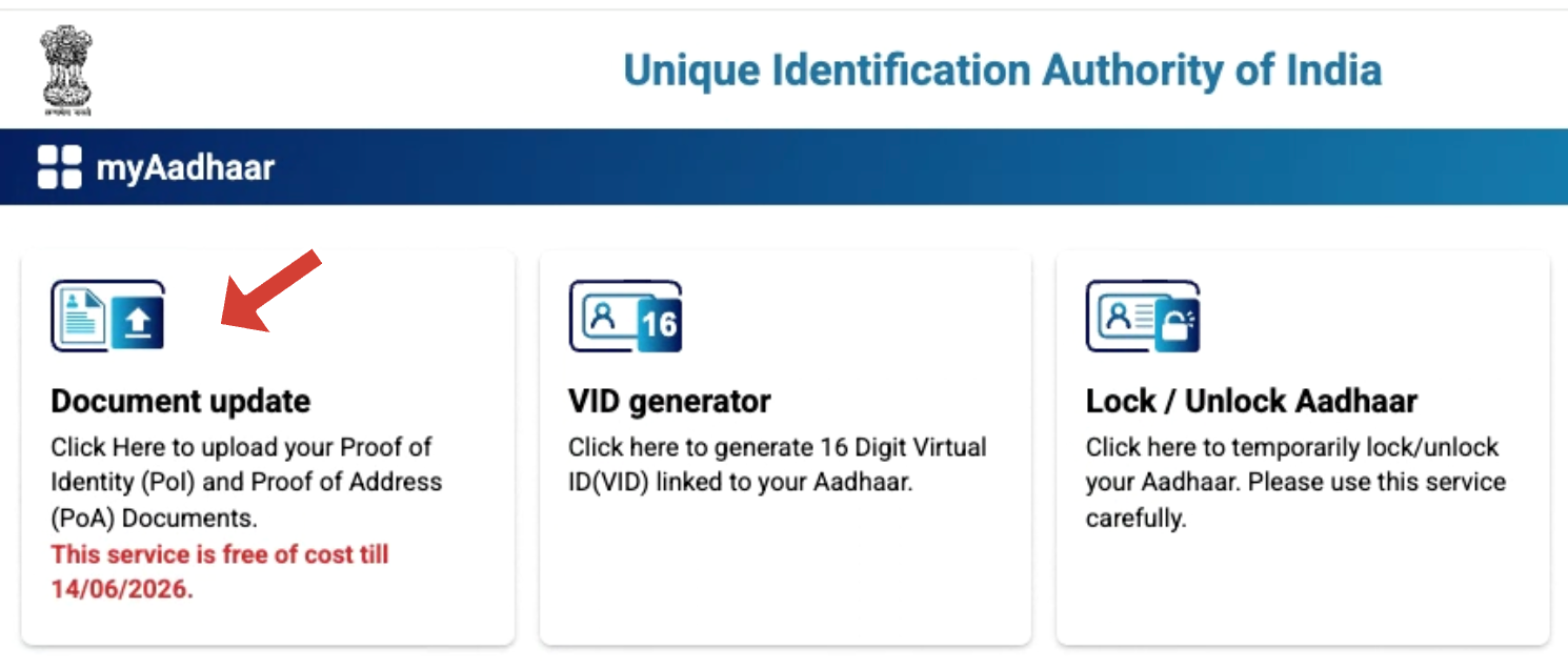 Update Aadhaar Details Step 1